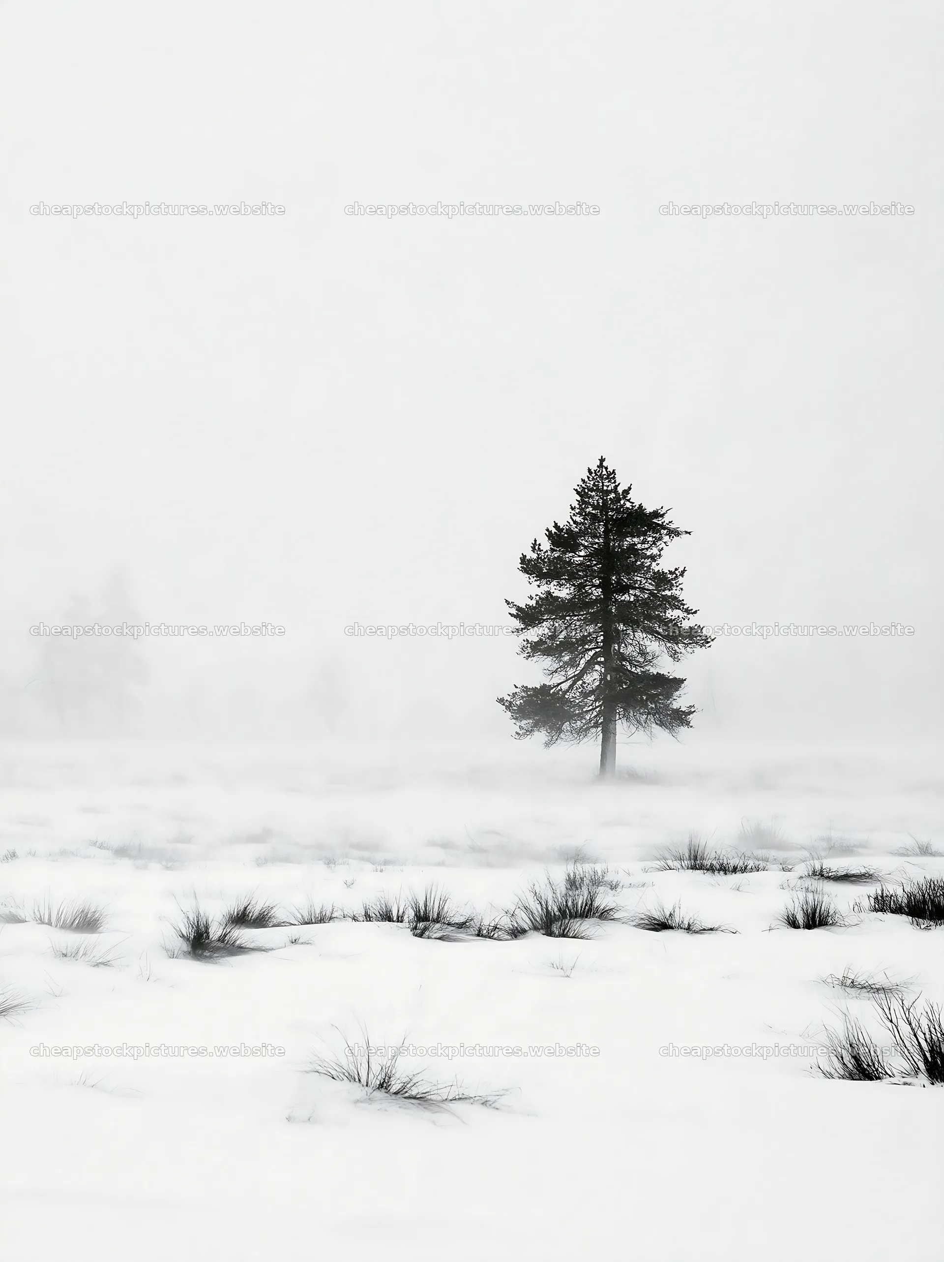 Snowbound meadow with a single tree in winter landscape – stock pictures 6866x9174