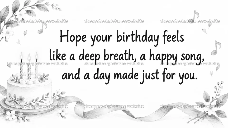 Monochrome Birthday Greeting with Cake and Music – stock pictures 10324x5812