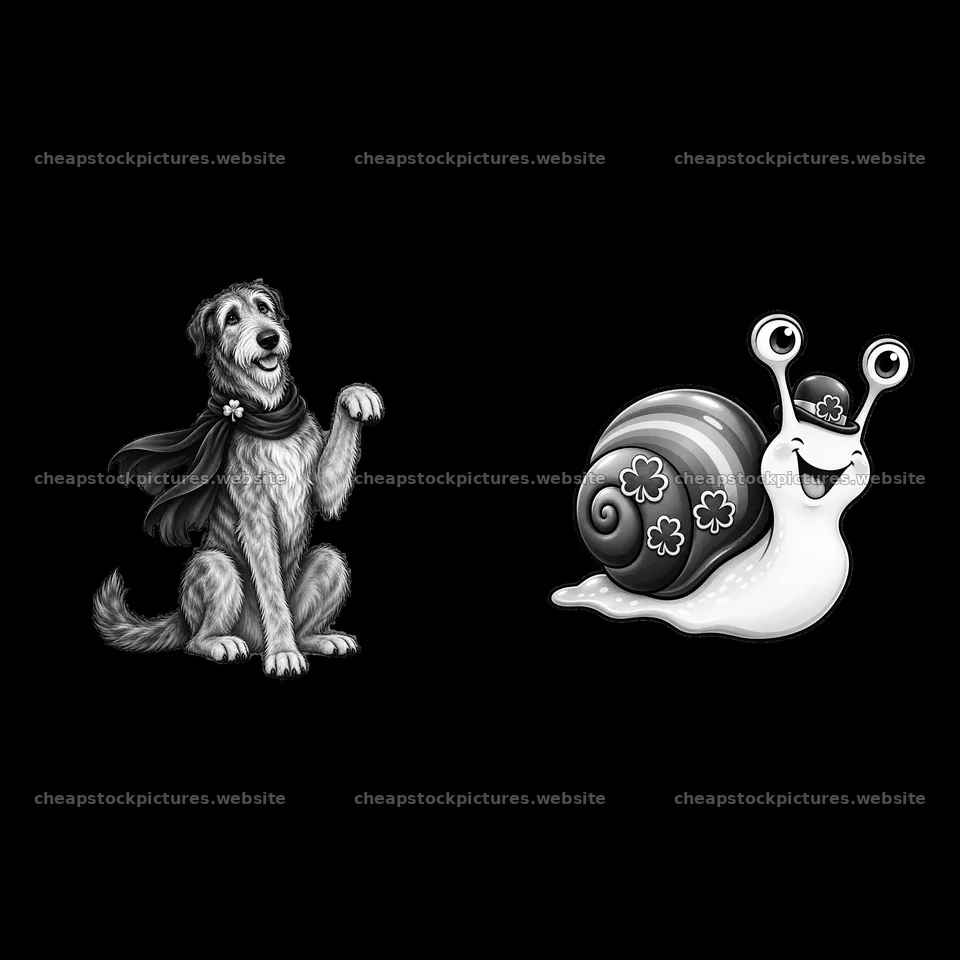 Dog in a scarf and snail with a shamrock hat for St. Patrick's Day – stock pictures 7746x7746