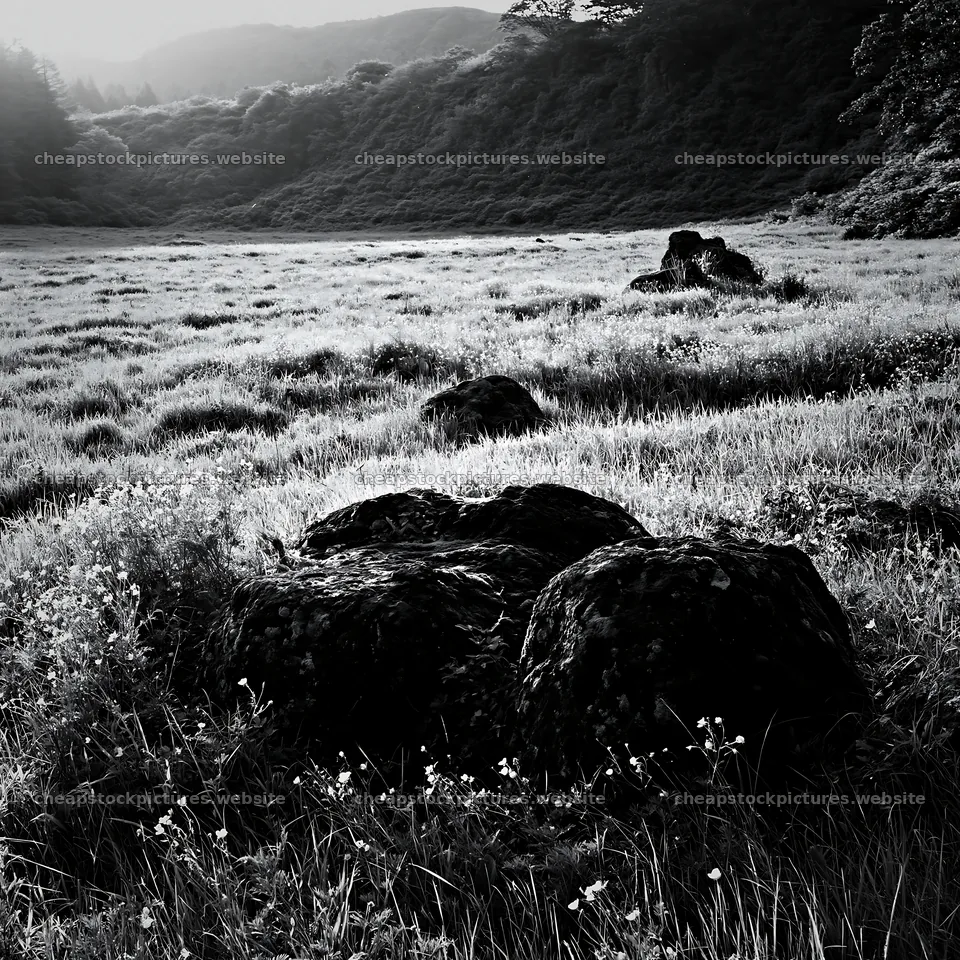 Miyagi spring recovery meadow mossy stone in grassy field – stock pictures 7938x7938