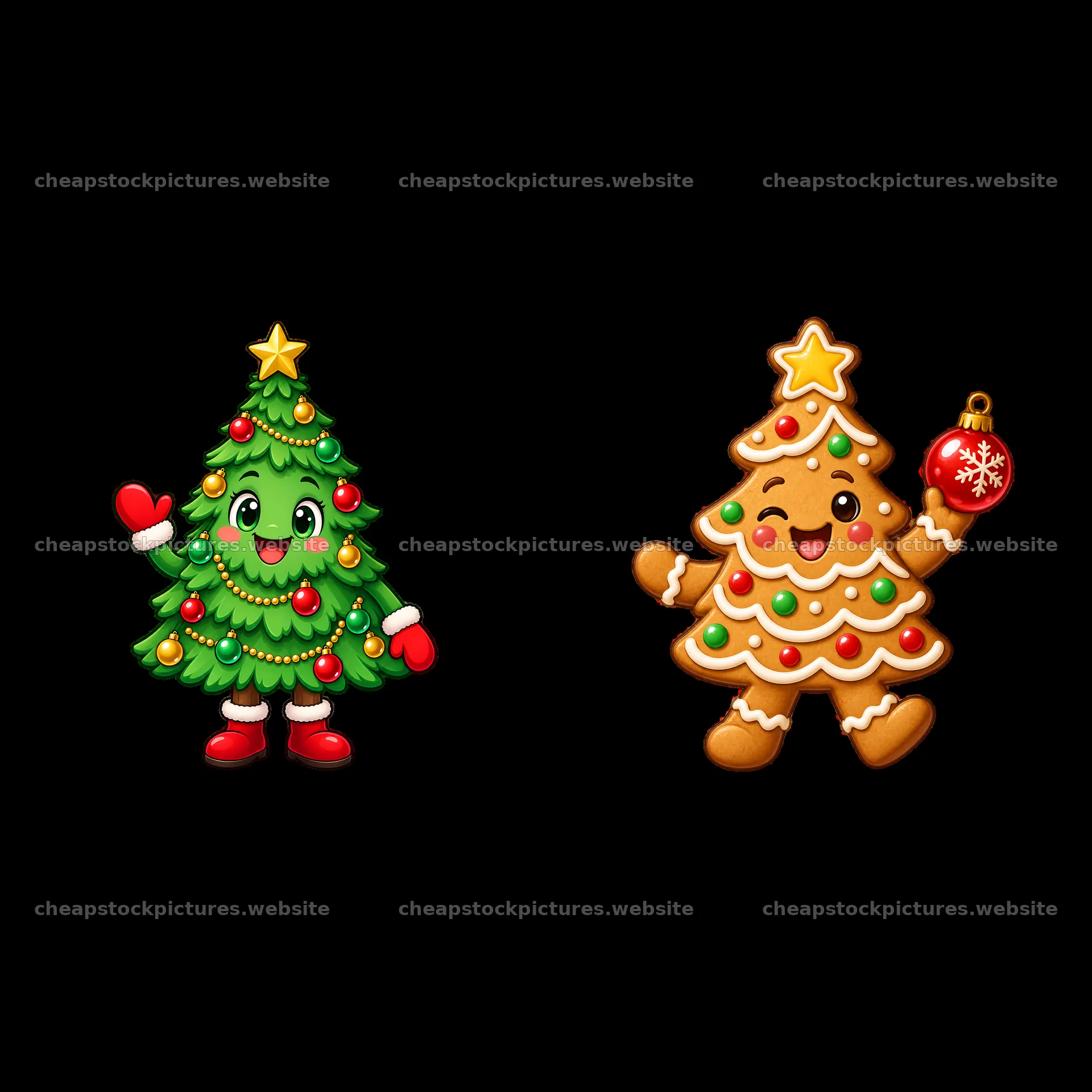 Christmas tree and gingerbread buddy holiday cartoon stickers – stock pictures 7746x7746