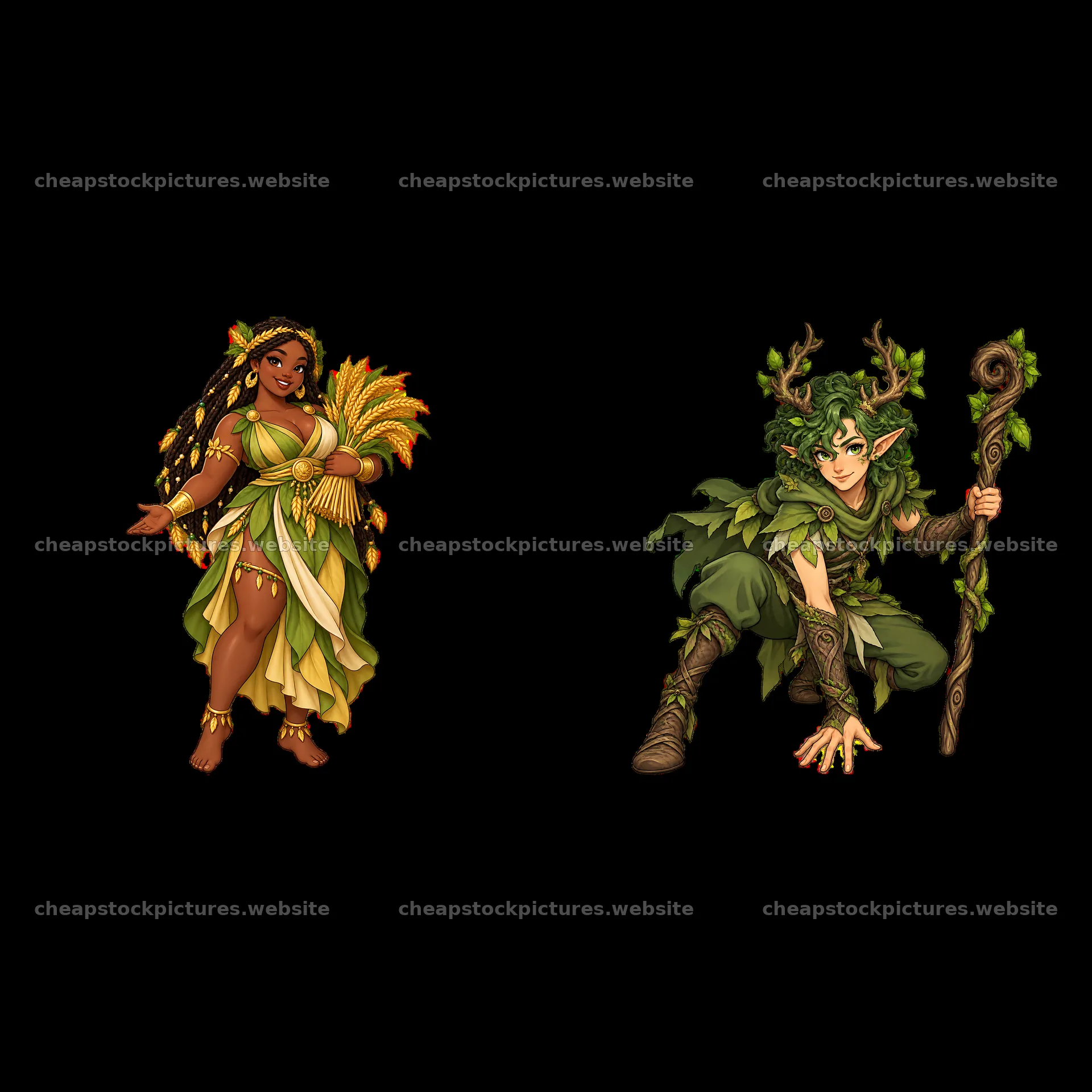 Pagan gods represented by nature goddess and earth deity characters – stock pictures 7746x7746