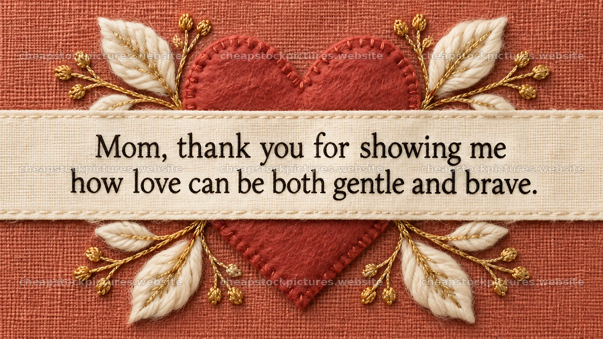 Mother's Day Greeting with a Stitched Heart – stock pictures 10324x5812