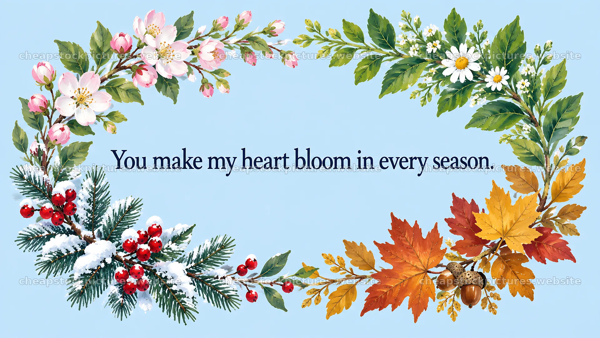 Four-Season Floral Love Greeting Card – stock pictures 10324x5812