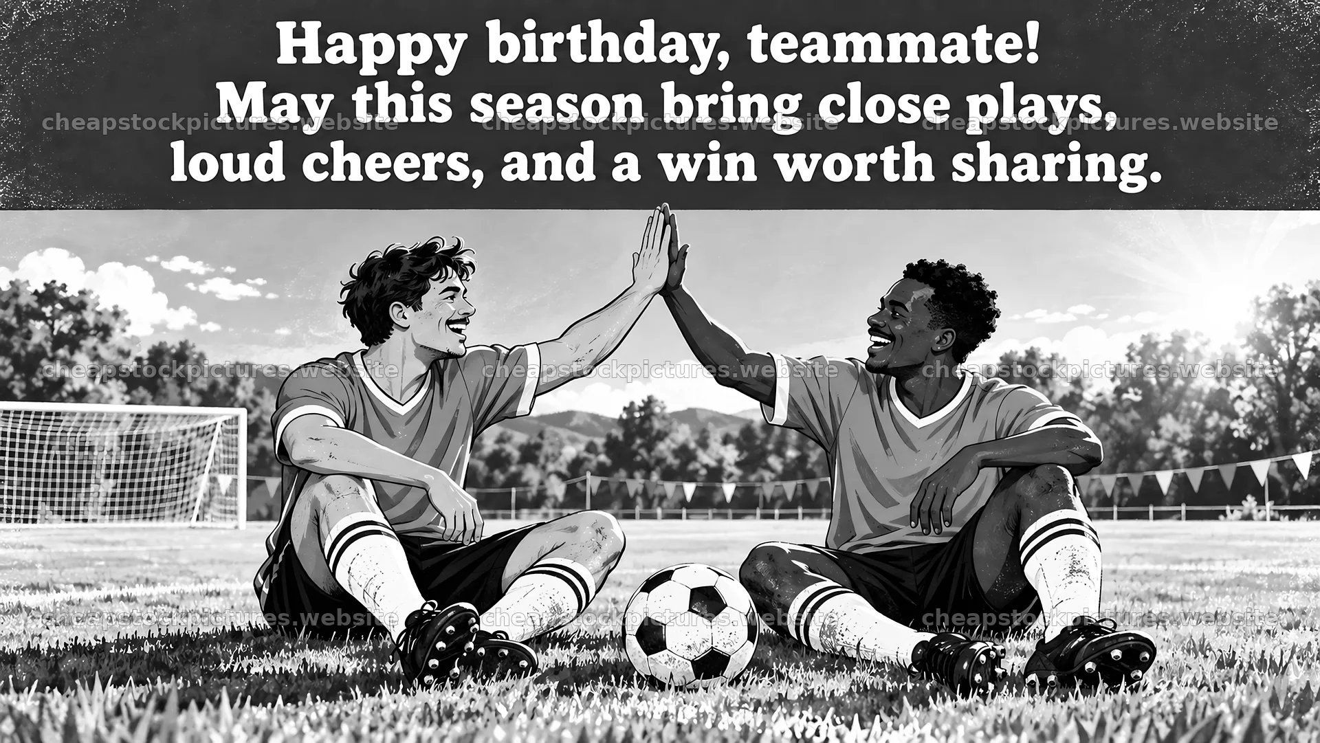 Monochrome Birthday Greeting for Soccer Teammate – stock pictures 10324x5812