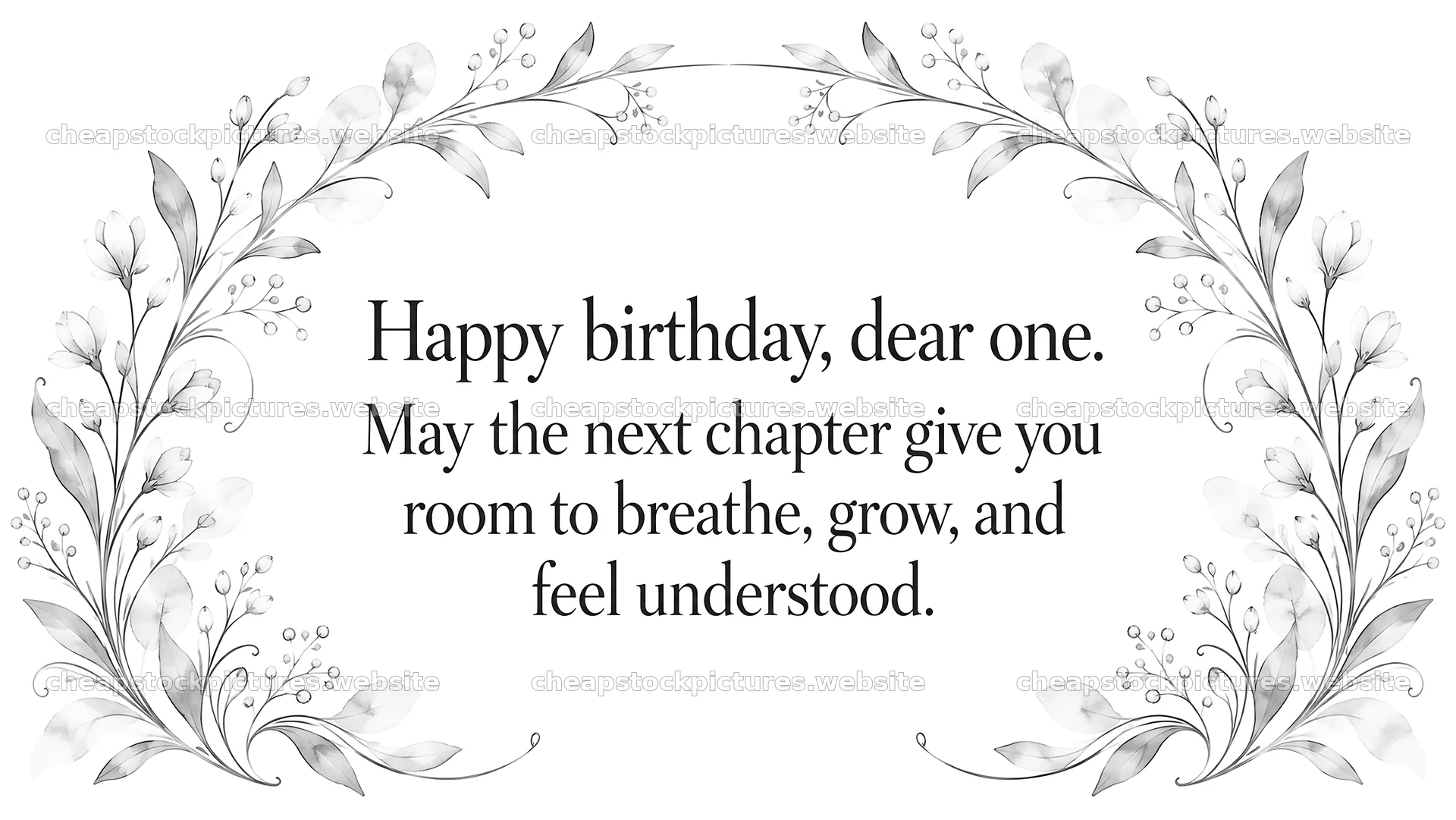 Monochrome Botanical Birthday Greeting Card – stock pictures 10324x5812