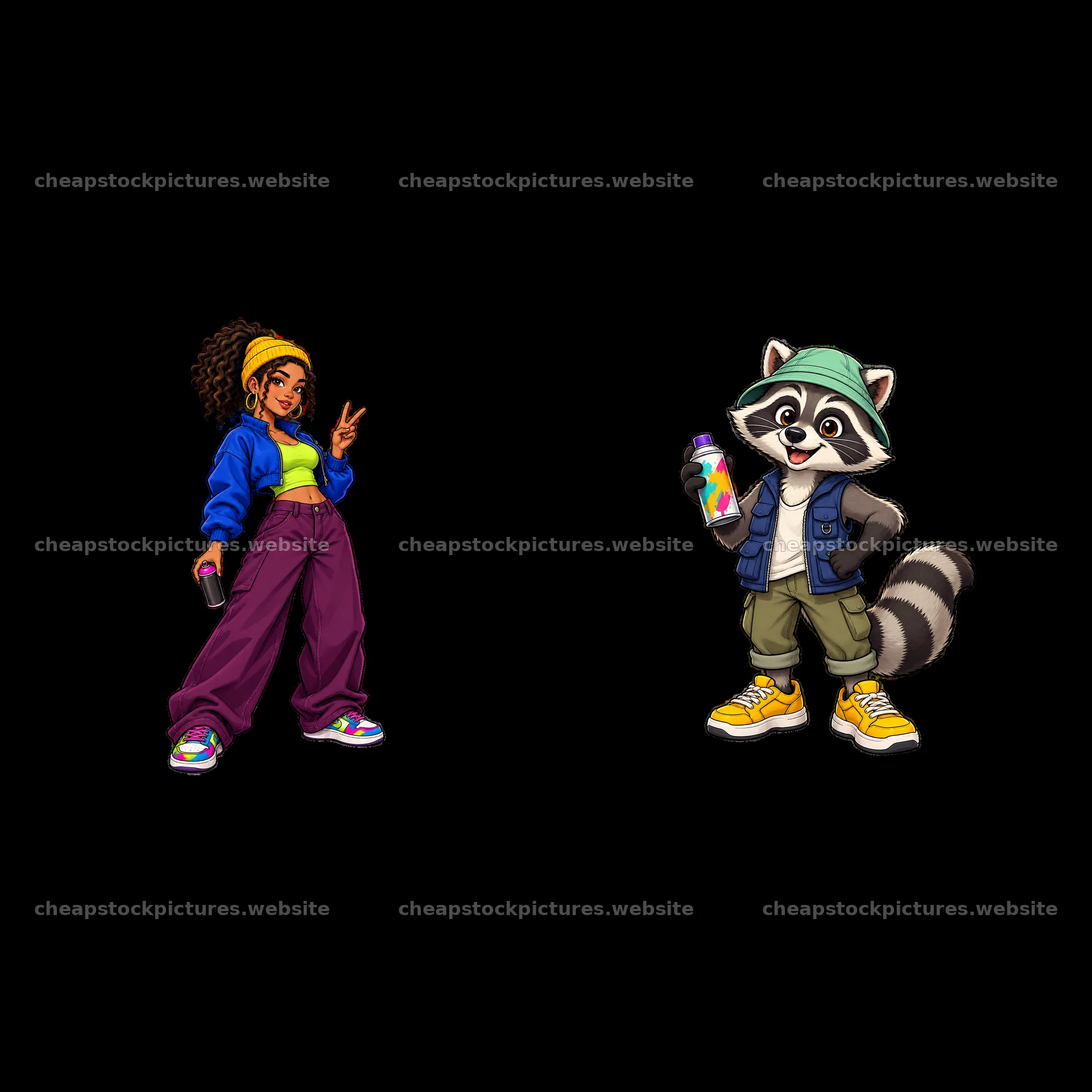 Cool graffiti sprayer characters with spray paint in urban style – stock pictures 7746x7746