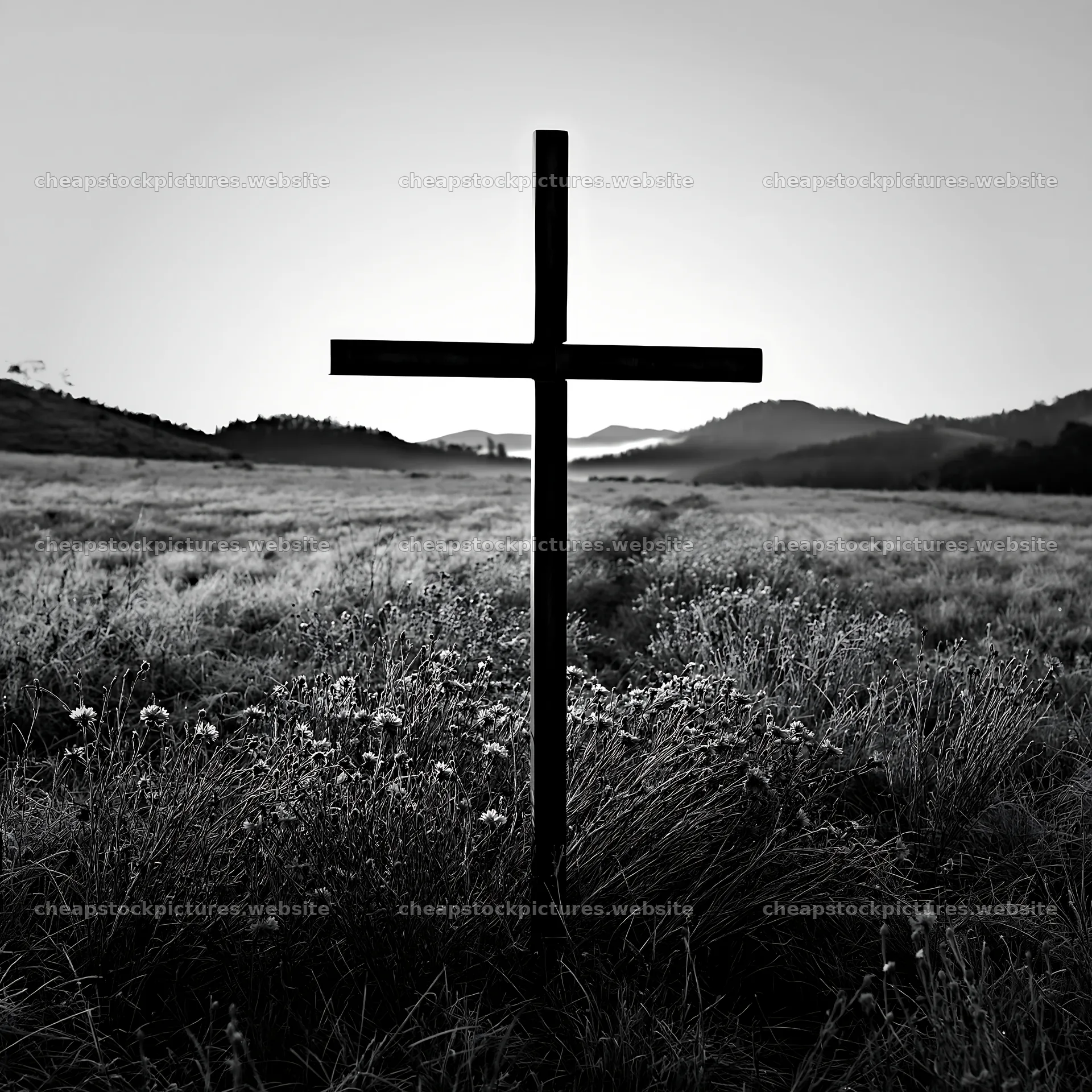 Bronze Christian cross in a meadow during Christmas – stock pictures 7938x7938