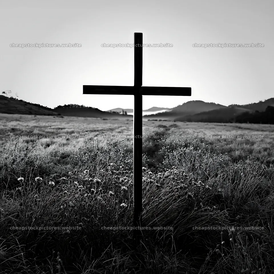 Bronze Christian cross in a meadow during Christmas – stock pictures 7938x7938