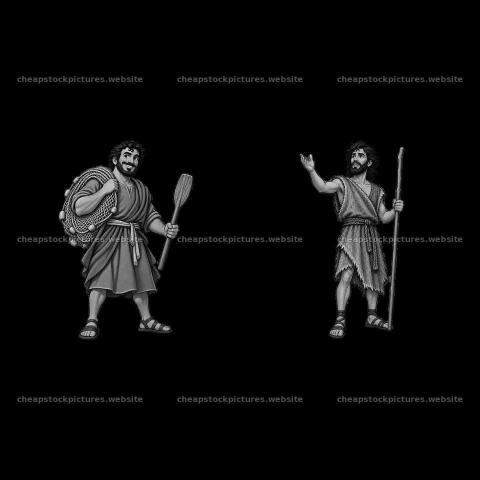 Jesus with a fishing net and a shepherd's staff – stock pictures 7746x7746
