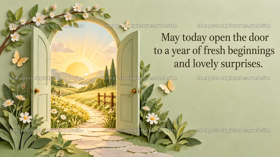 Birthday Greeting with a Floral Doorway – stock pictures 10324x5812