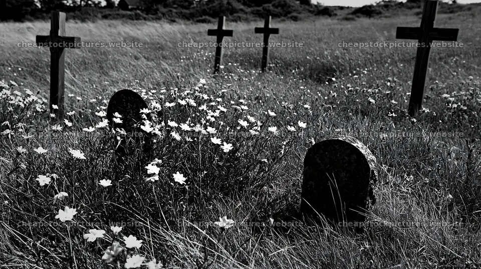 Four wooden crosses in Advent meadow during daylight – stock pictures 10608x5938