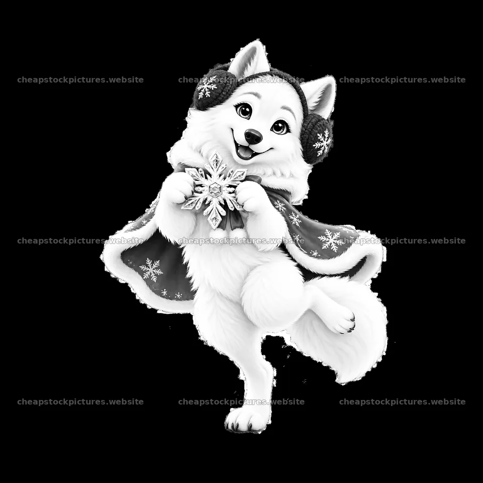 Christmas wolf character holding a snowflake ornament – stock pictures 7746x7746