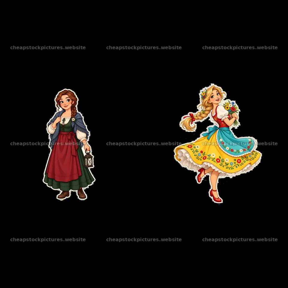Women in folk dress holding lantern and flowers – stock pictures 7746x7746