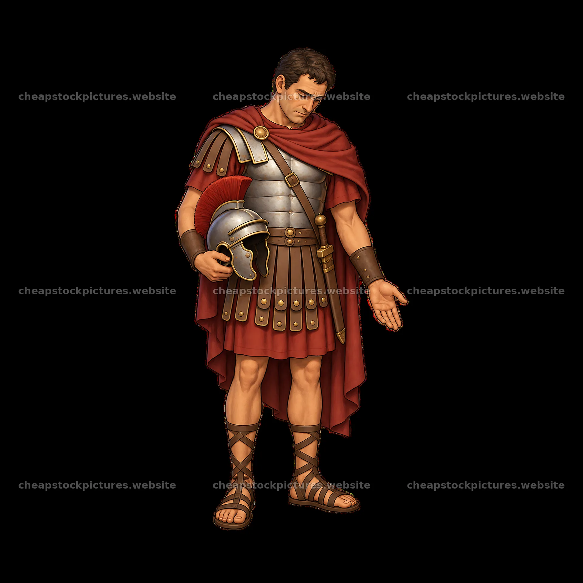 Roman soldier with armor and helmet looking down – stock pictures 7746x7746