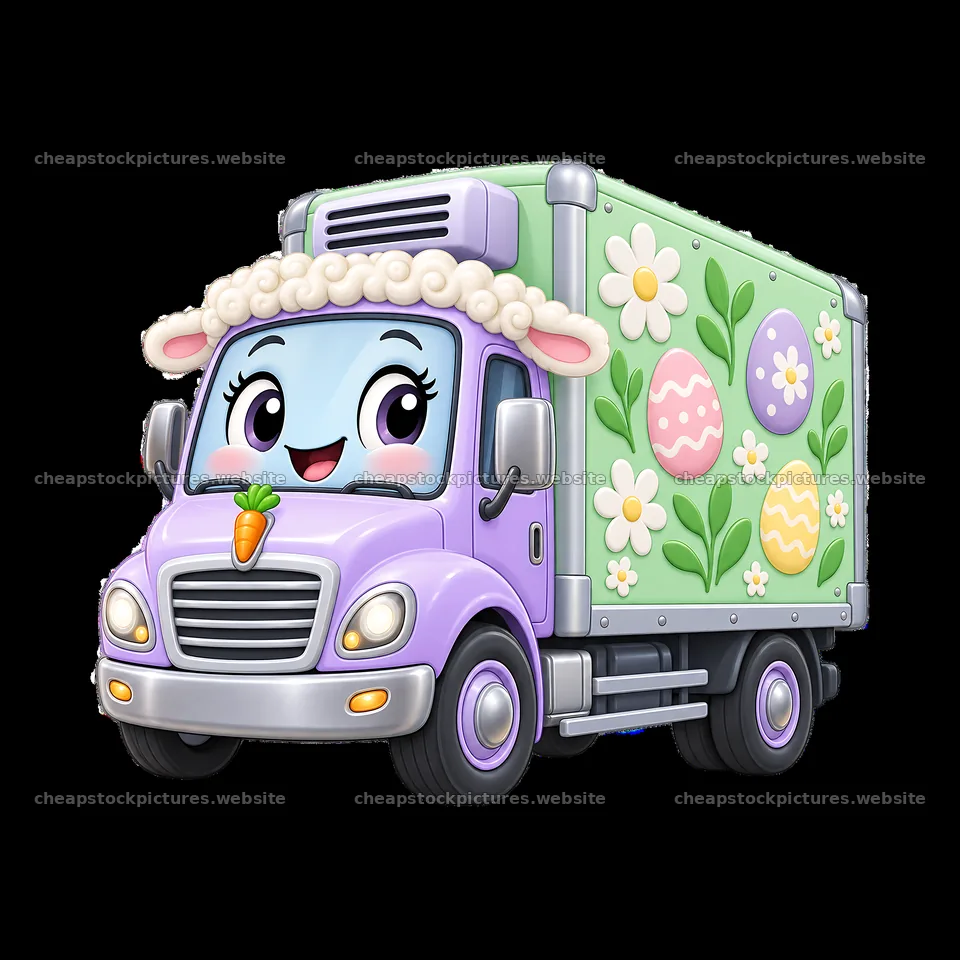 Easter truck delivering colorful eggs and flowers – stock pictures 7746x7746