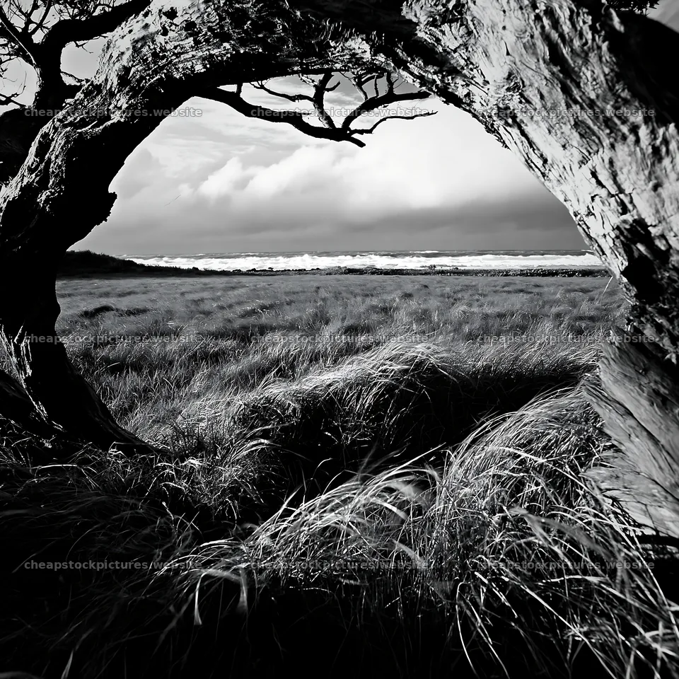Ishikawa coastal meadow storm washed driftwood under cloudy sky – stock pictures 7938x7938