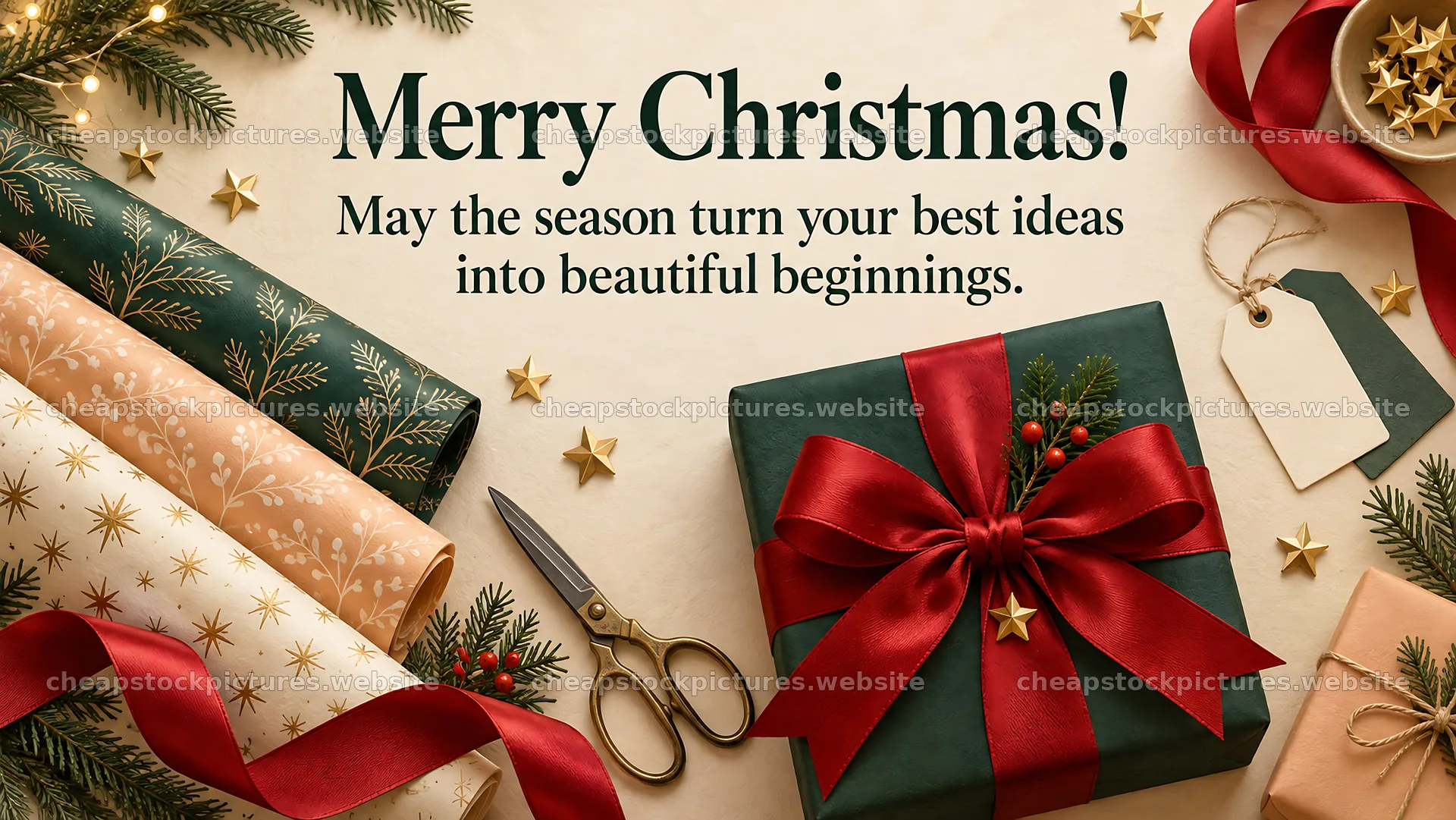 Christmas Greeting with Wrapped Presents – stock pictures 10324x5812