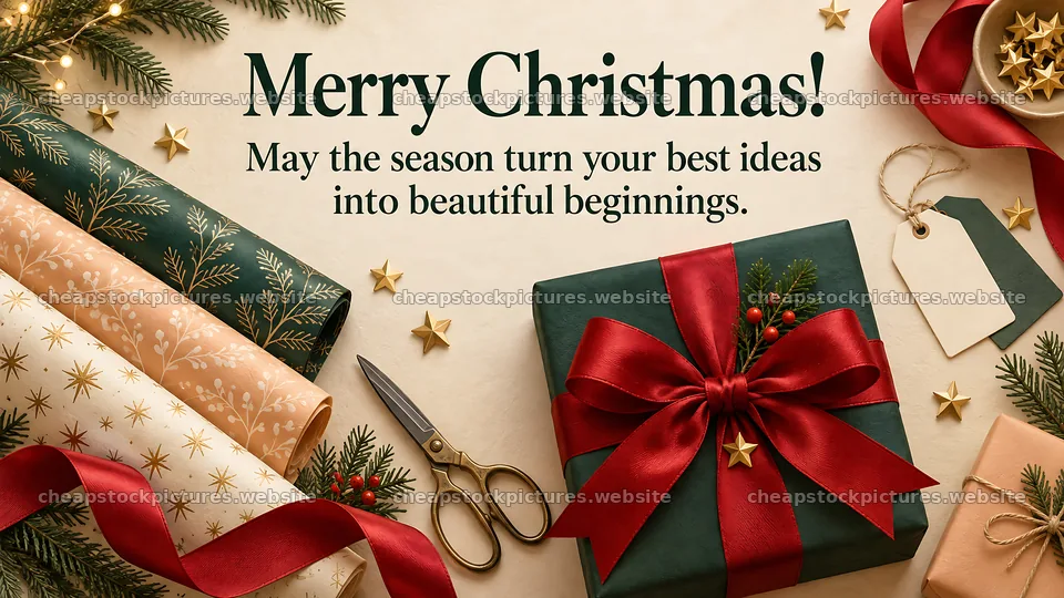 Christmas Greeting with Wrapped Presents – stock pictures 10324x5812