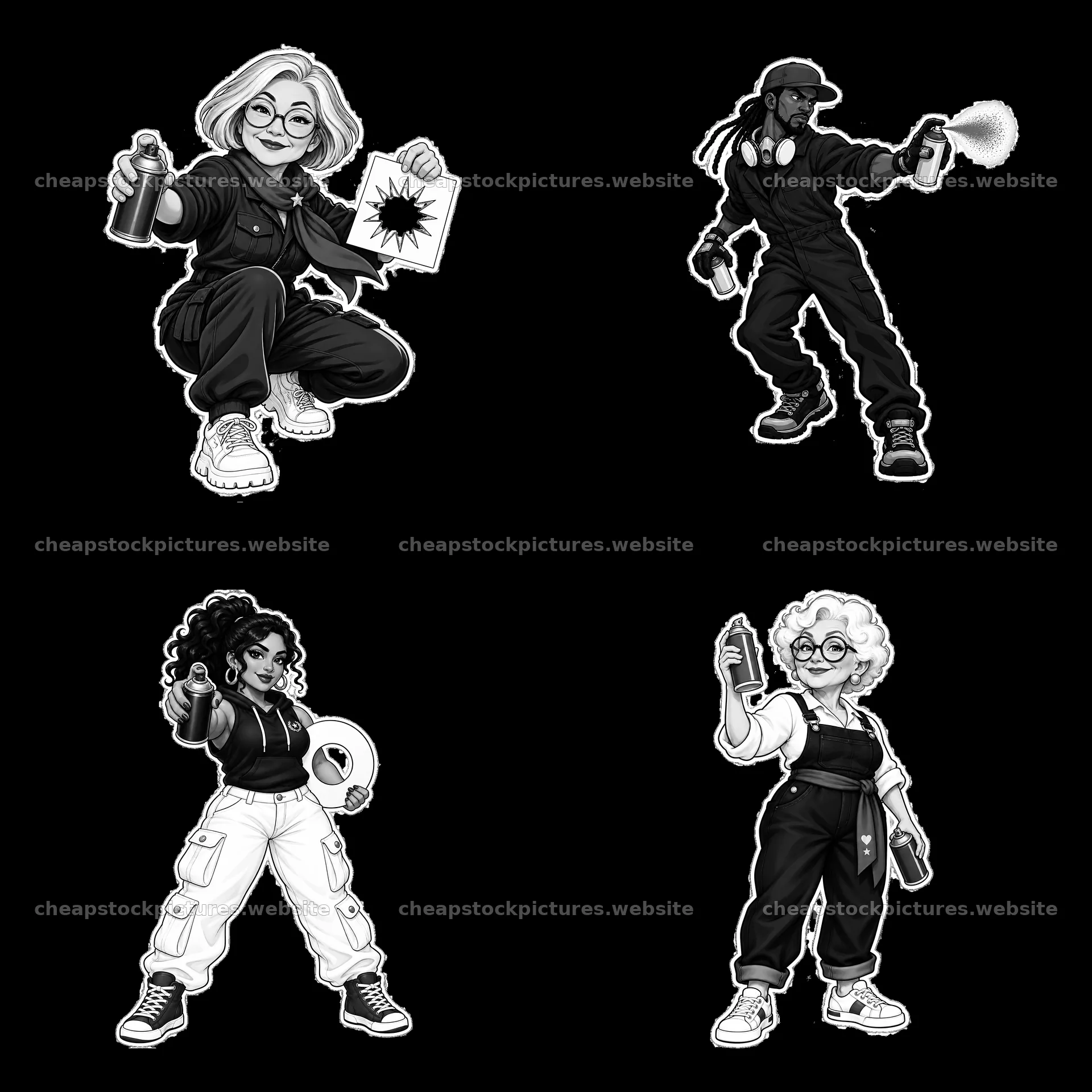 Patriotic graffiti sprayers in monochrome style – stock pictures 7746x7746