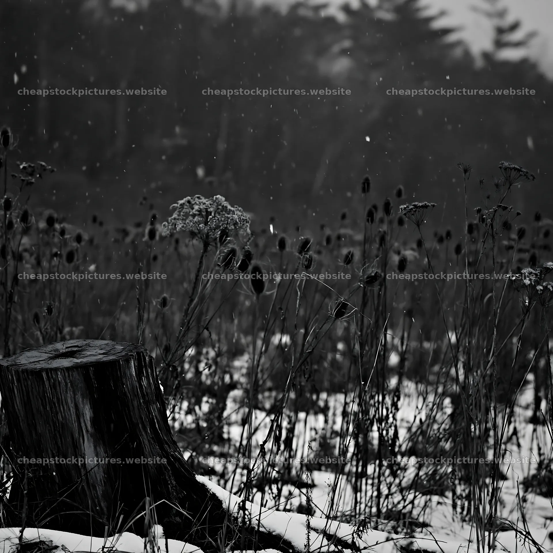 Fukushima native meadow with weathered stump in winter snow – stock pictures 7938x7938