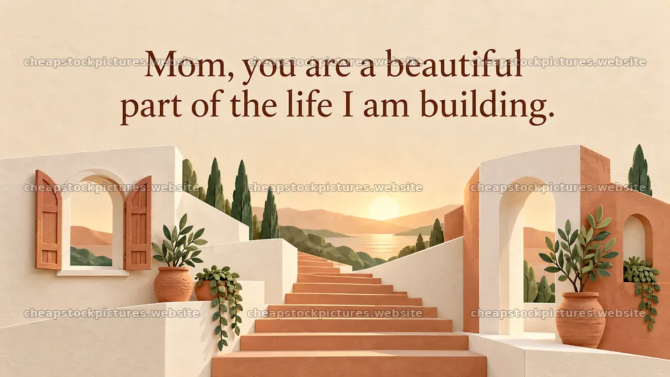 Heartfelt Mom Greeting with Mediterranean Stairway – stock pictures 10324x5812