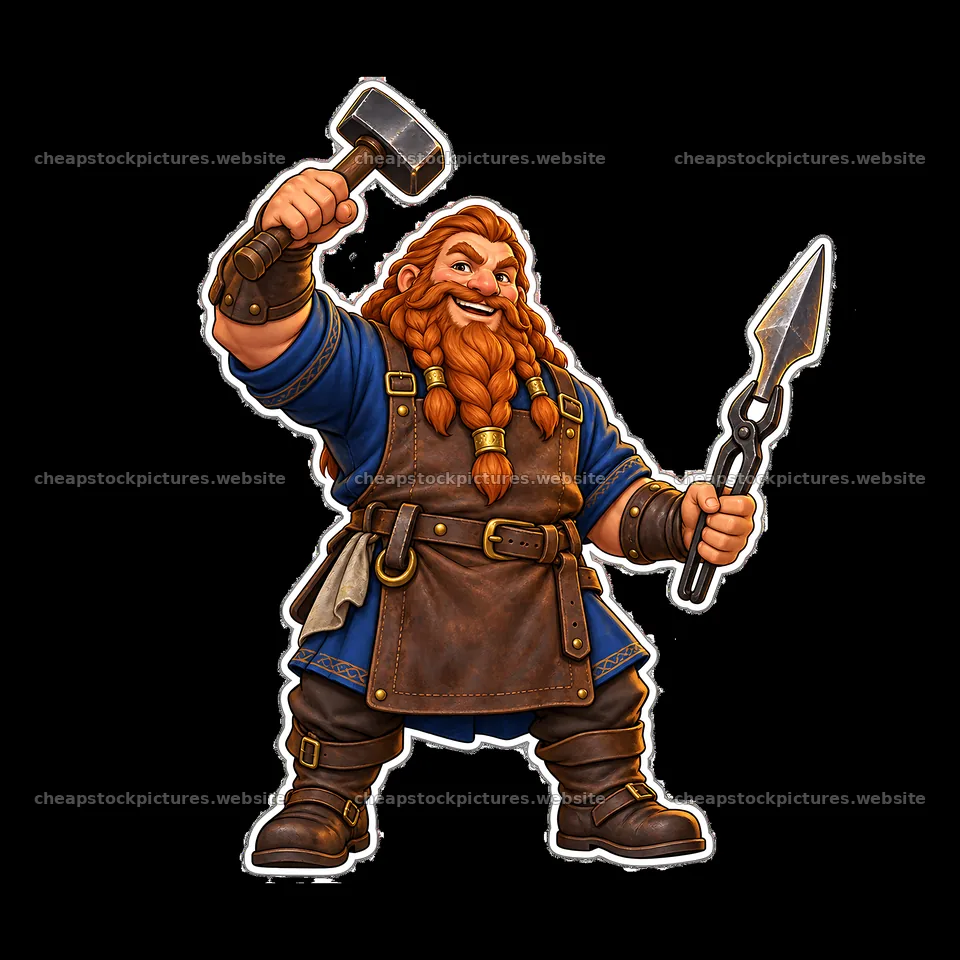 Odin's warrior with hammer and spear in Norse attire – stock pictures 7746x7746